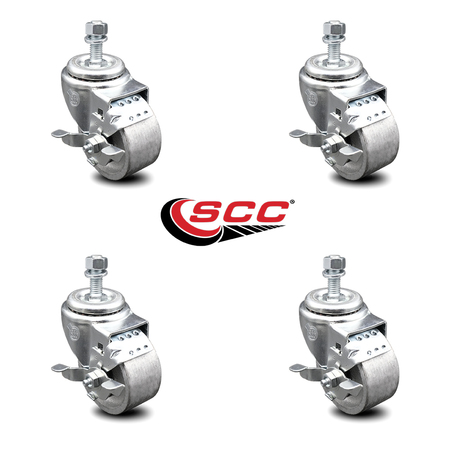 Service Caster 3 Inch Semi Steel Swivel 3/8 Inch Threaded Stem Caster Set with Brake SCC SCC-TS20S314-SSS-TLB-381615-4